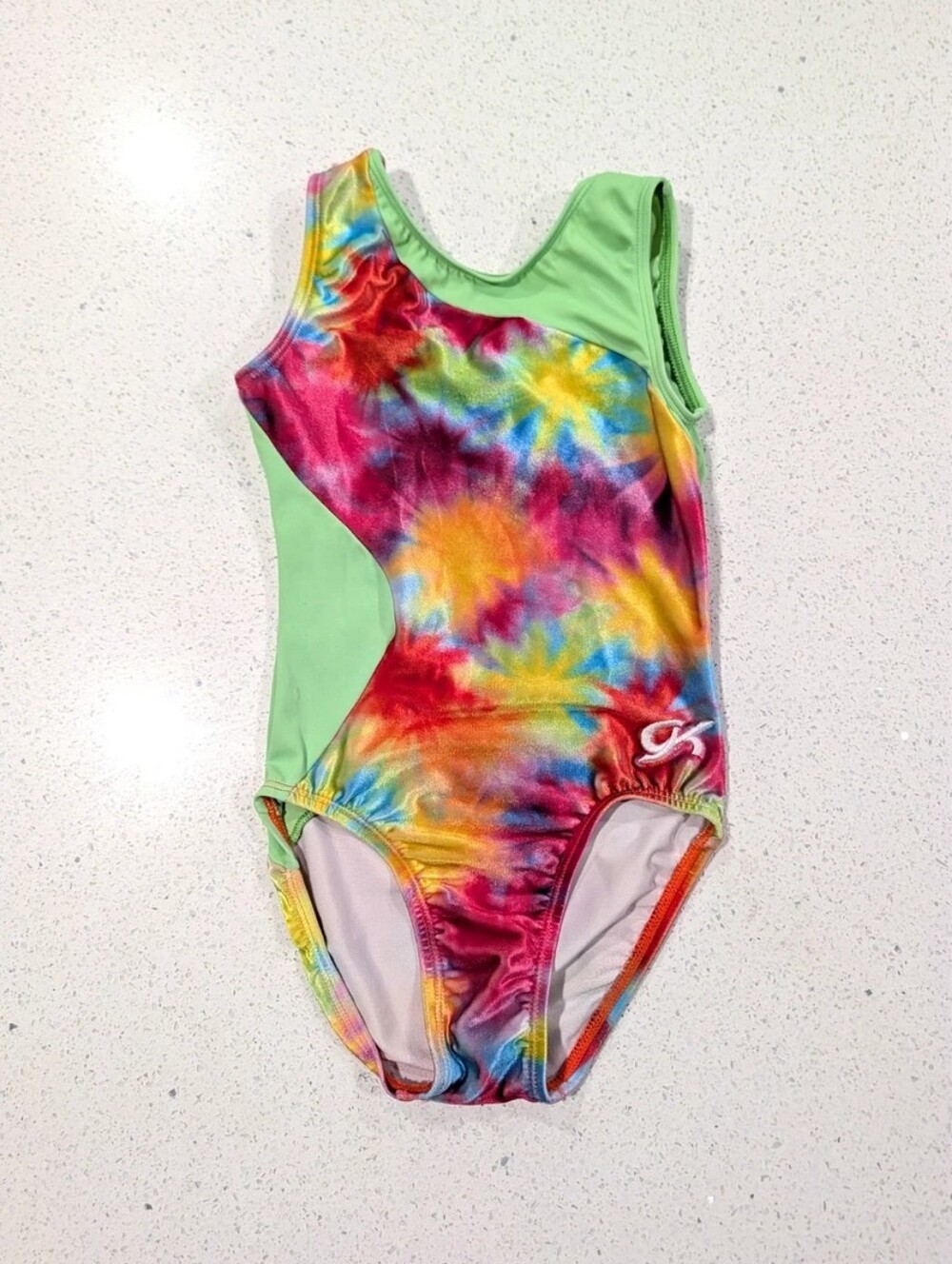 TIE-DYE GK Elite Gymnastics Dance Leotard Child Large CL RAINBOW TieDye VELOUR